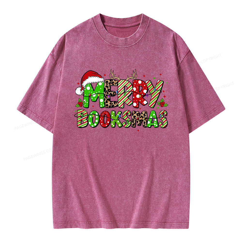 Pagewings Merry Booksmas Unisex Washed T-shirt