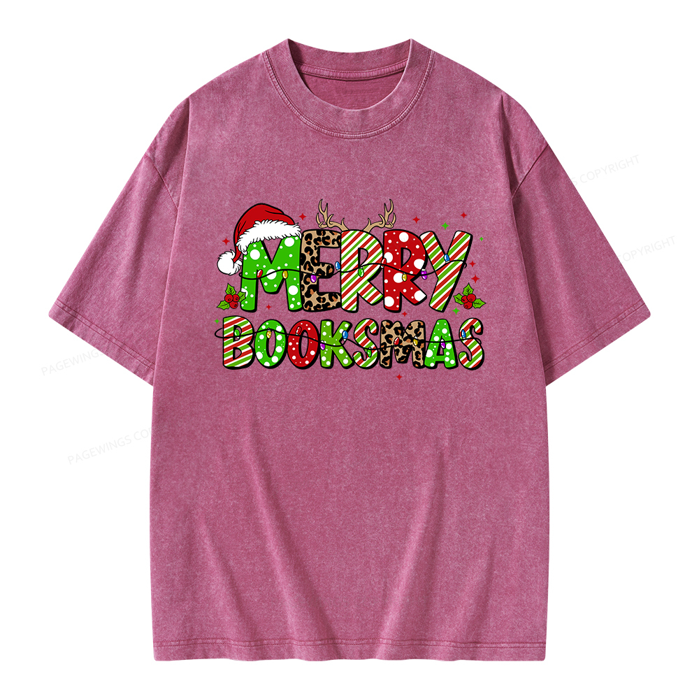 Pagewings Merry Booksmas Unisex Washed T-shirt