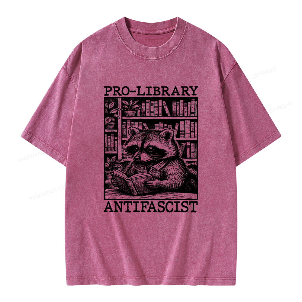 Pagewings Pro Library Antifascist Unisex Washed T-shirt