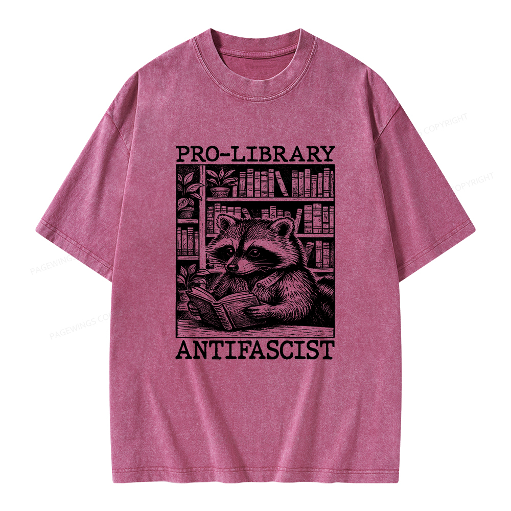 Pagewings Pro Library Antifascist Unisex Washed T-shirt