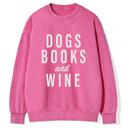 Pagewings Dogs Books And Wine Unisex Washed Sweatshirt