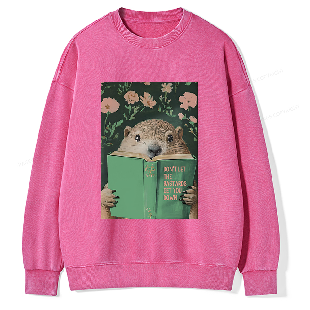 Pagewings Groundhog Reading Motivational Book Unisex Washed Sweatshirt