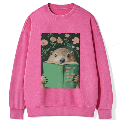 Pagewings Groundhog Reading Motivational Book Unisex Washed Sweatshirt