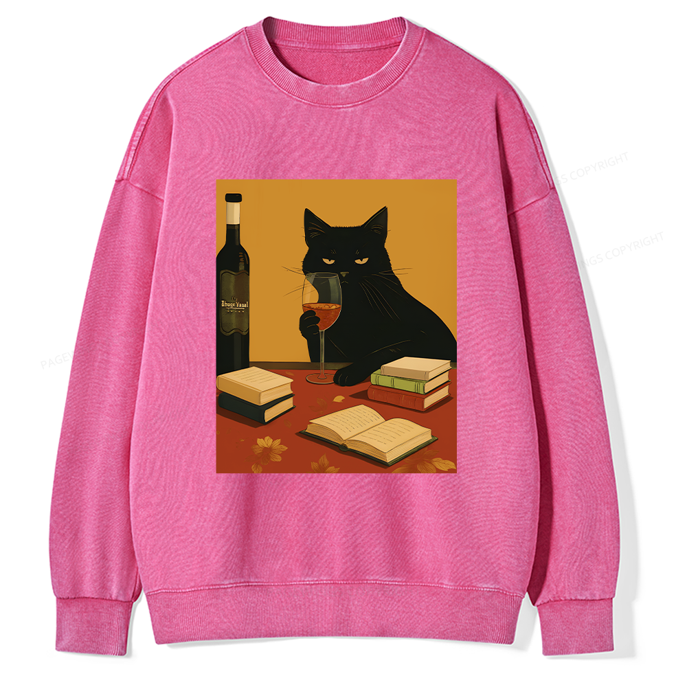 Pagewings Easily Distracted By Wine And Books Unisex Washed Sweatshirt