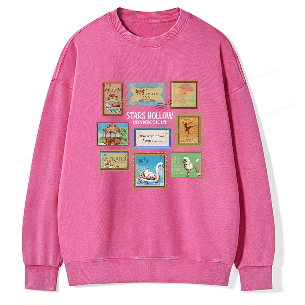 Pagewings Stars Hollow Stamps Unisex Washed Sweatshirt