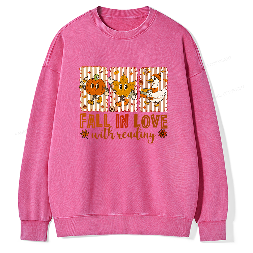 Pagewings Fall In Love With Reading Unisex Washed Sweatshirt