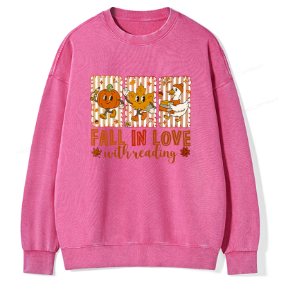 Pagewings Fall In Love With Reading Unisex Washed Sweatshirt