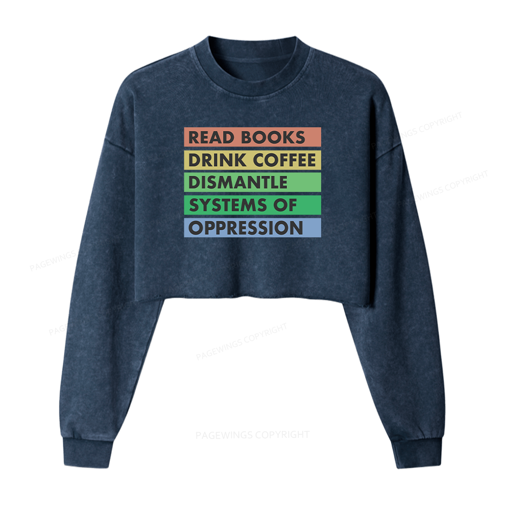 Pagewings Read Books Women Washed Crop Sweatshirt