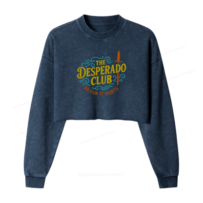 Pagewings The Desperado Club Women Washed Crop Sweatshirt