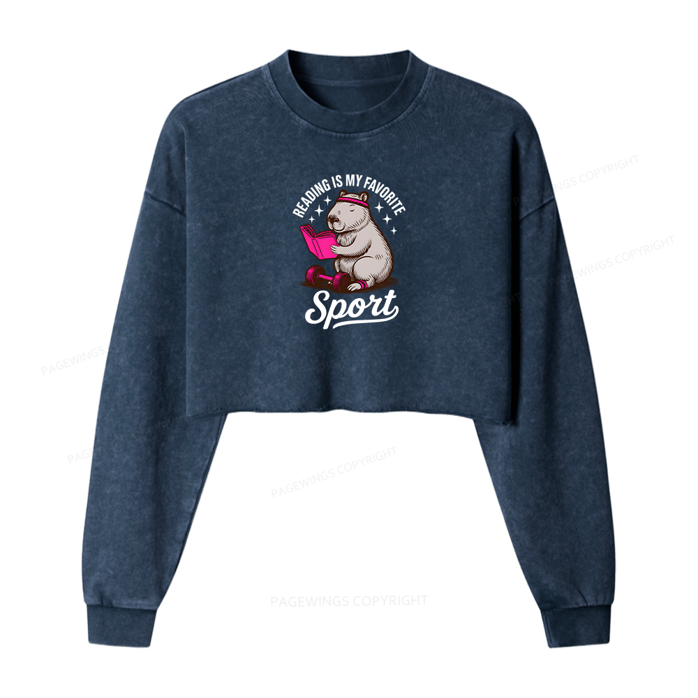 Pagewings Reading Is My Favorite Sport Women Washed Crop Sweatshirt