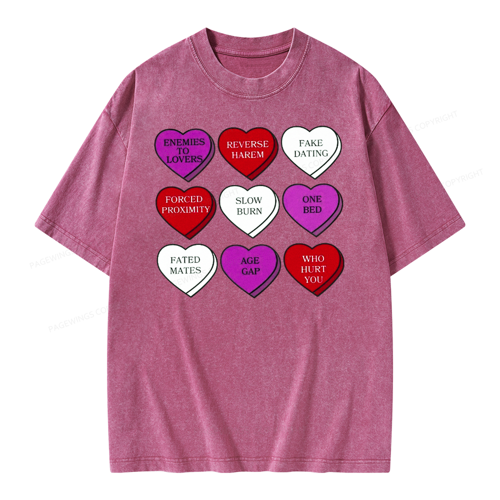 Pagewings Valentine’s Day Shirt, Book Tropes Shirt Unisex Washed T-shirt