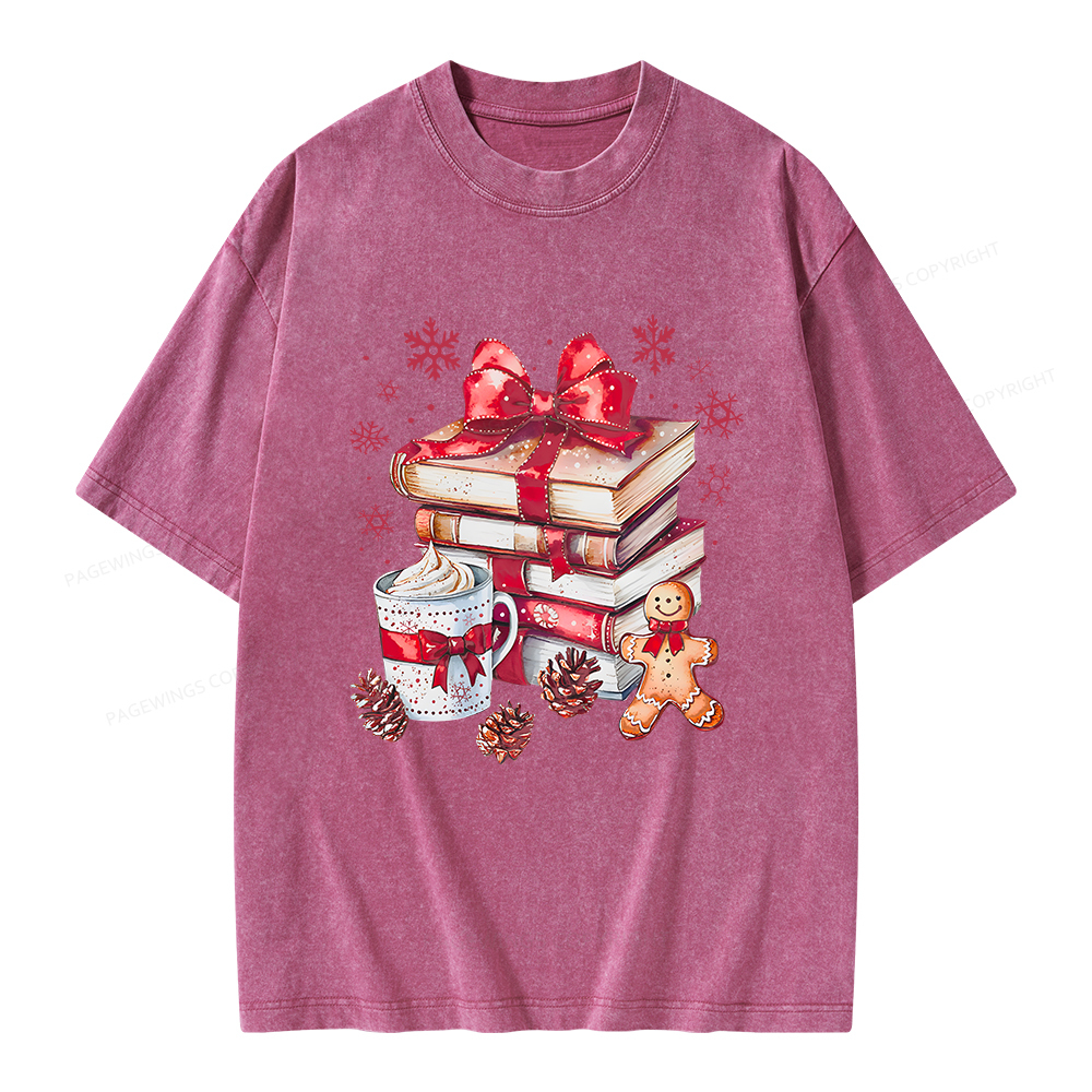 Pagewings Christmas Books Unisex Washed T-shirt
