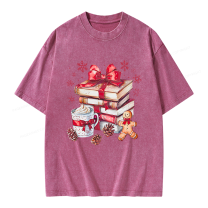 Pagewings Christmas Books Unisex Washed T-shirt