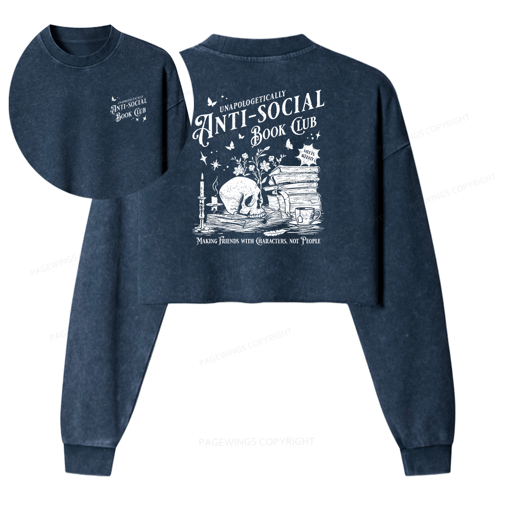 Pagewings Anti-social Book Club Comfort Colors Women Washed Crop Sweatshirt