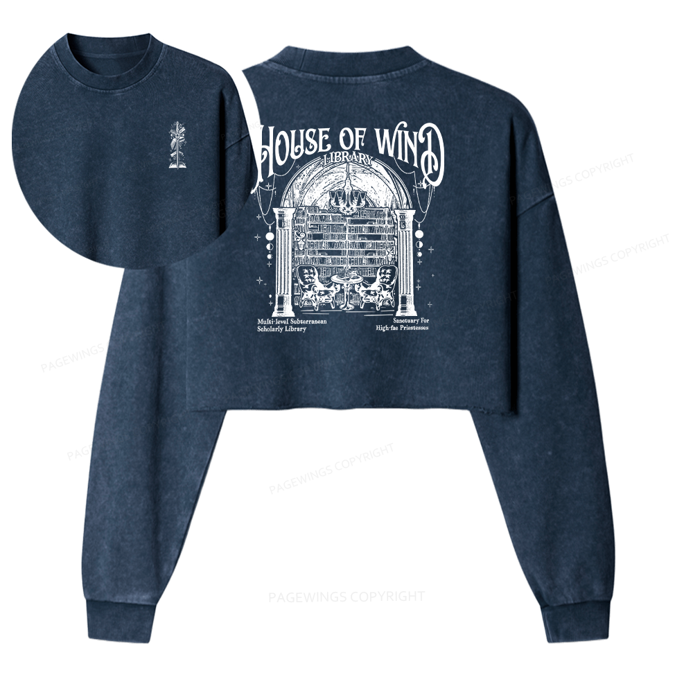 Pagewings House of Wind Library Women Washed Crop Sweatshirt