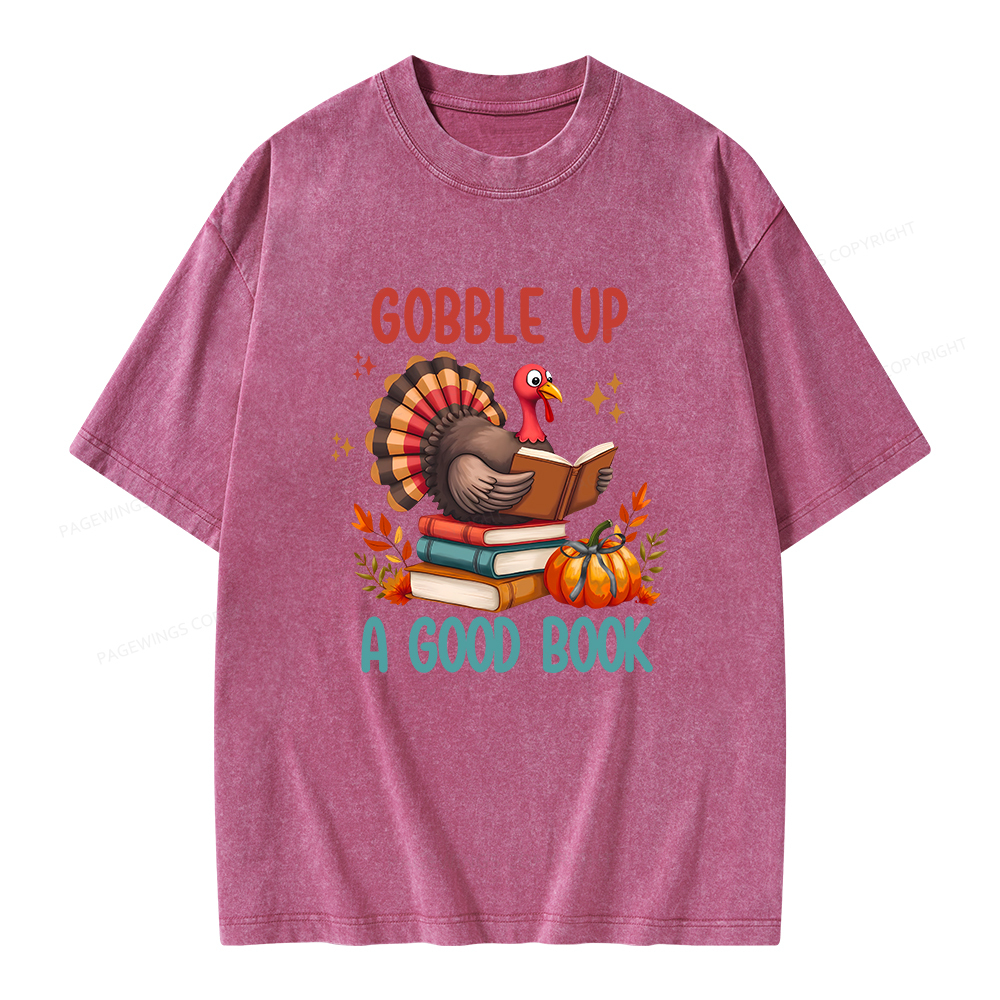 Pagewings Thanksgiving Turkey Reading Unisex Washed T-shirt
