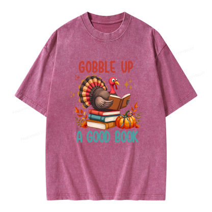 Pagewings Thanksgiving Turkey Reading Unisex Washed T-shirt