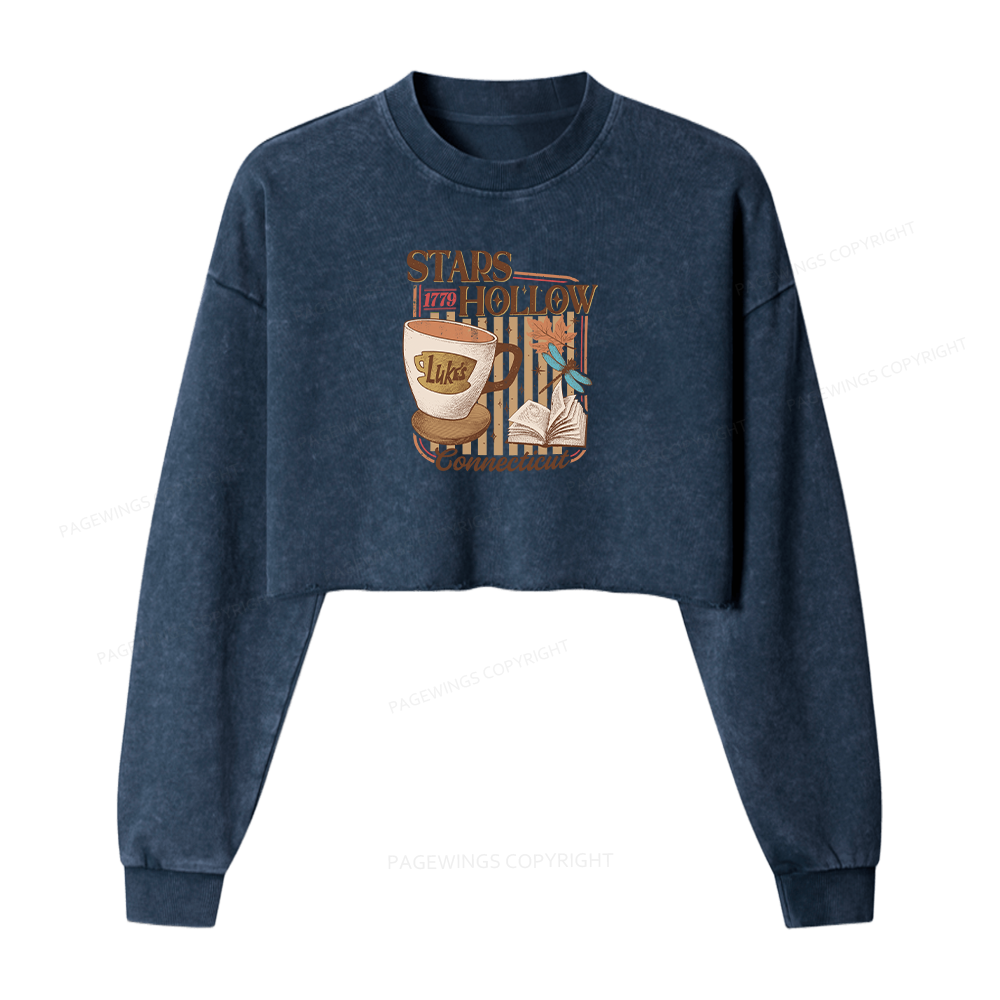 Pagewings Stars Hollow Women Washed Crop Sweatshirt