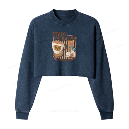Pagewings Stars Hollow Women Washed Crop Sweatshirt
