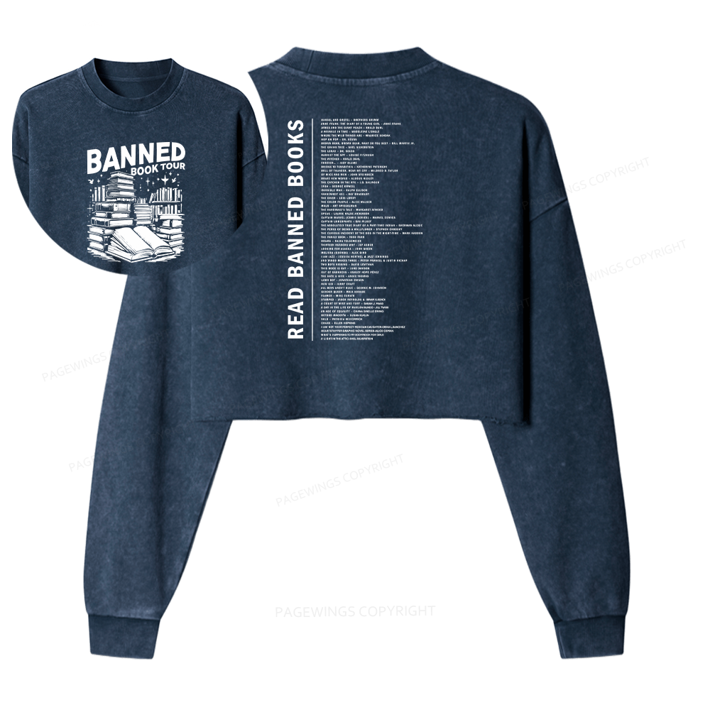 Pagewings Banned Books Tour Women Washed Crop Sweatshirt