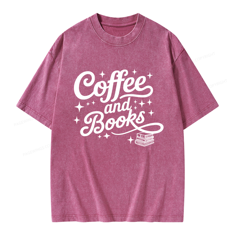 Pagewings Coffee and Books Unisex Washed T-shirt