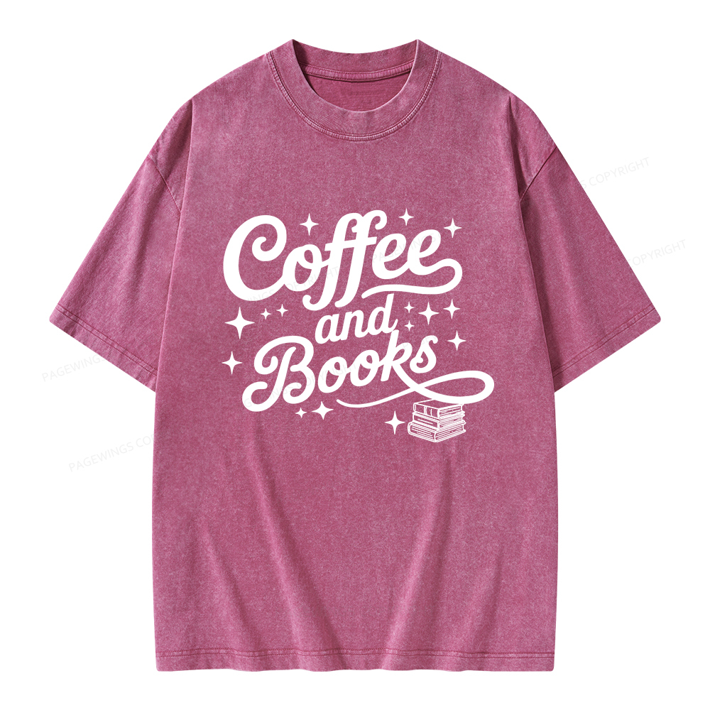 Pagewings Coffee and Books Unisex Washed T-shirt
