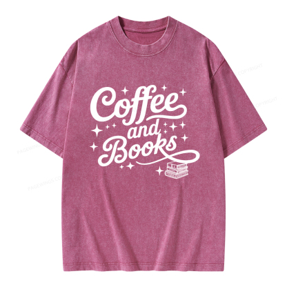 Pagewings Coffee and Books Unisex Washed T-shirt