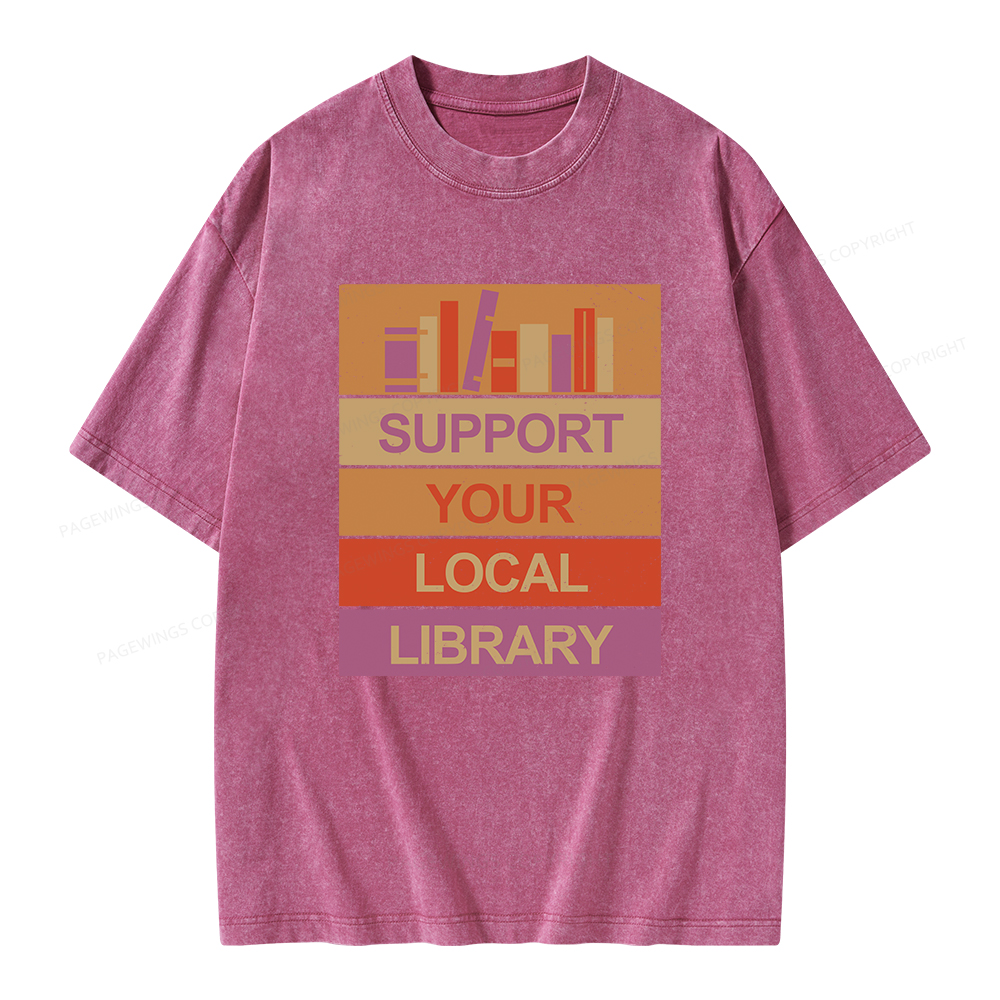 Pagewings Support Your Local Library Unisex Washed T-shirt