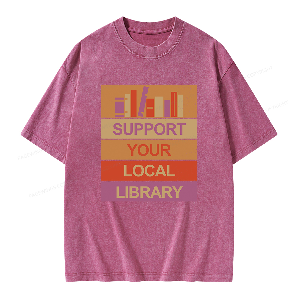 Pagewings Support Your Local Library Unisex Washed T-shirt