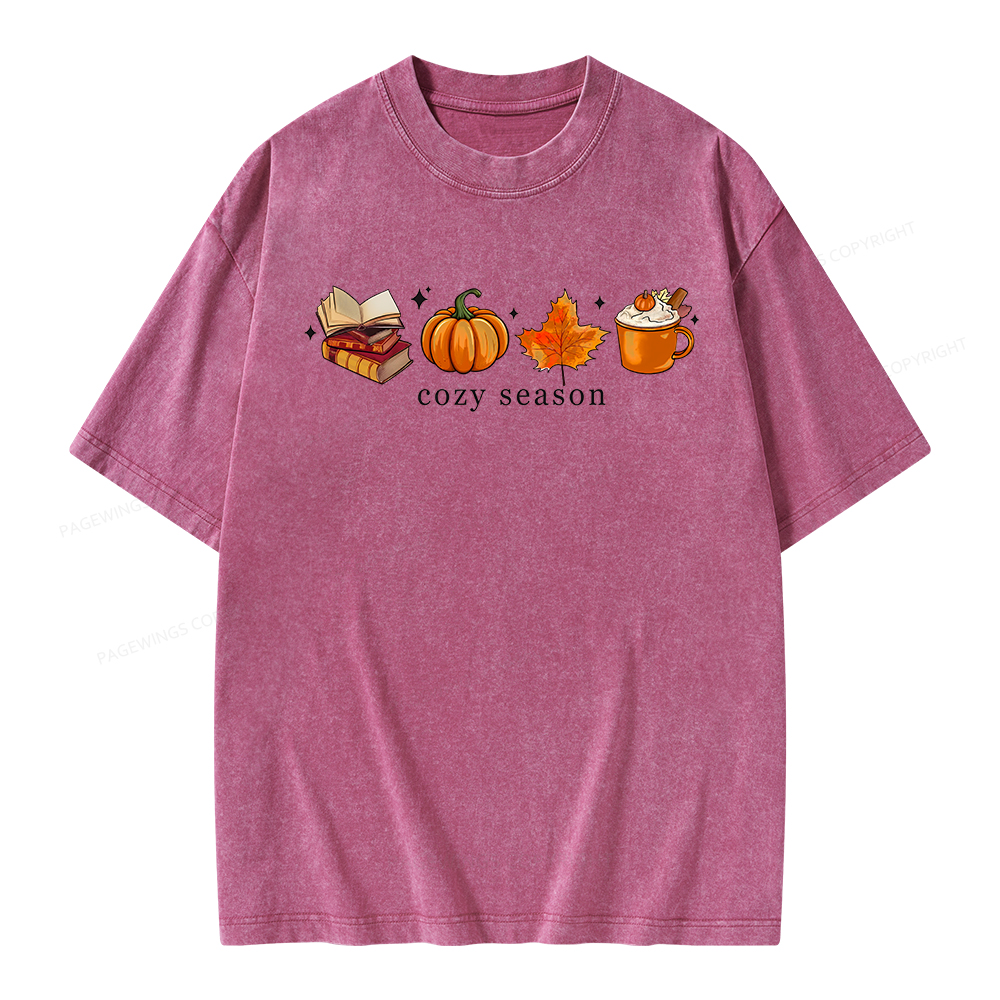 Pagewings Cozy Season Books Lover Unisex Washed T-shirt