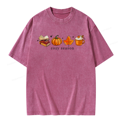 Pagewings Cozy Season Books Lover Unisex Washed T-shirt