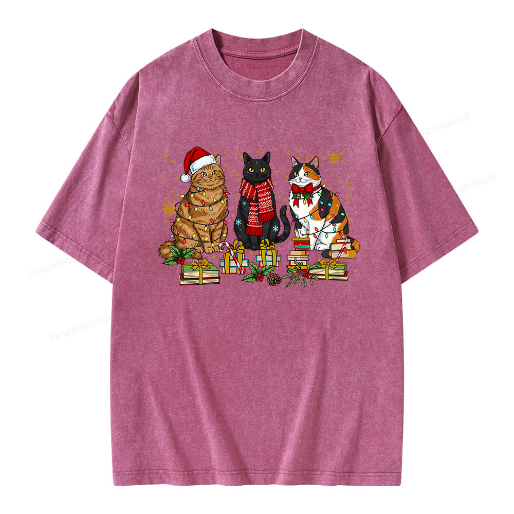 Pagewings Meowy Booksmas Unisex Washed T-shirt