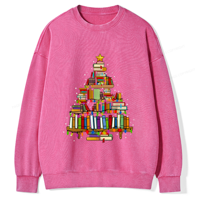 Pagewings Christmas Books Tree Unisex Washed Sweatshirt