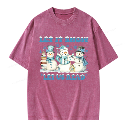Pagewings Let It Snow Let Us Read Unisex Washed T-shirt