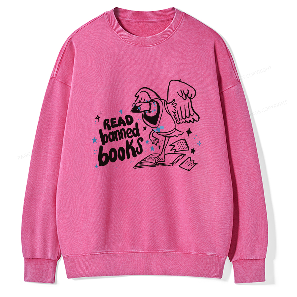 Pagewings Read Banned Book | Punk Goose T-Shirt Unisex Washed Sweatshirt