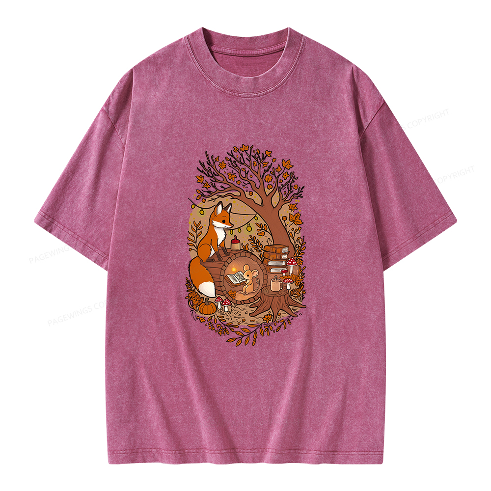 Pagewings Reading Fox Unisex Washed T-shirt