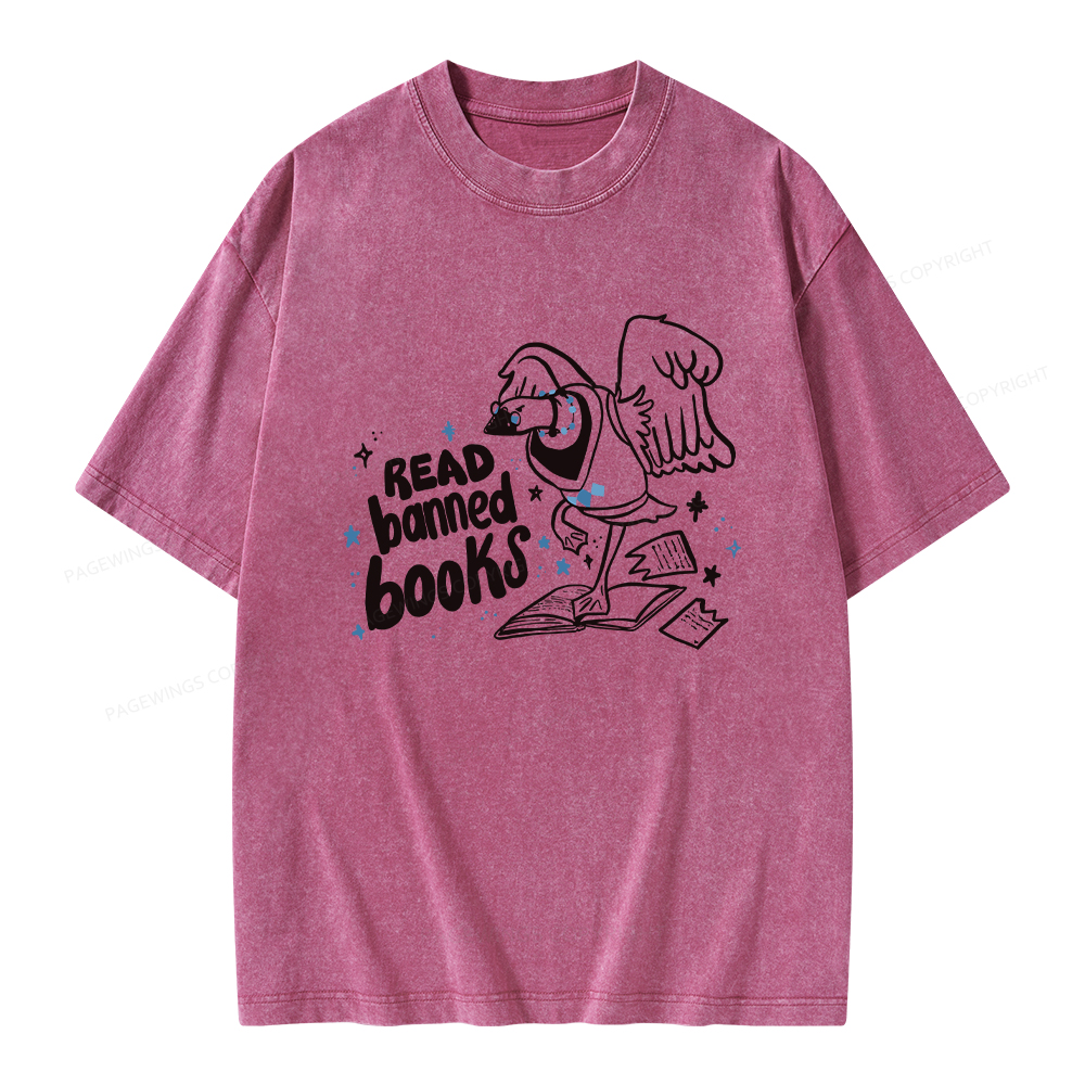 Pagewings Read Banned Book | Punk Goose T-Shirt Unisex Washed T-shirt