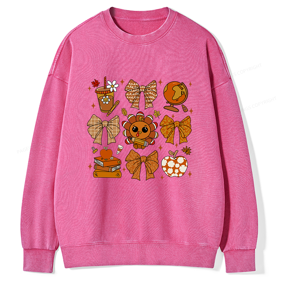Pagewings Thanksgiving Fall Autumn Unisex Washed Sweatshirt