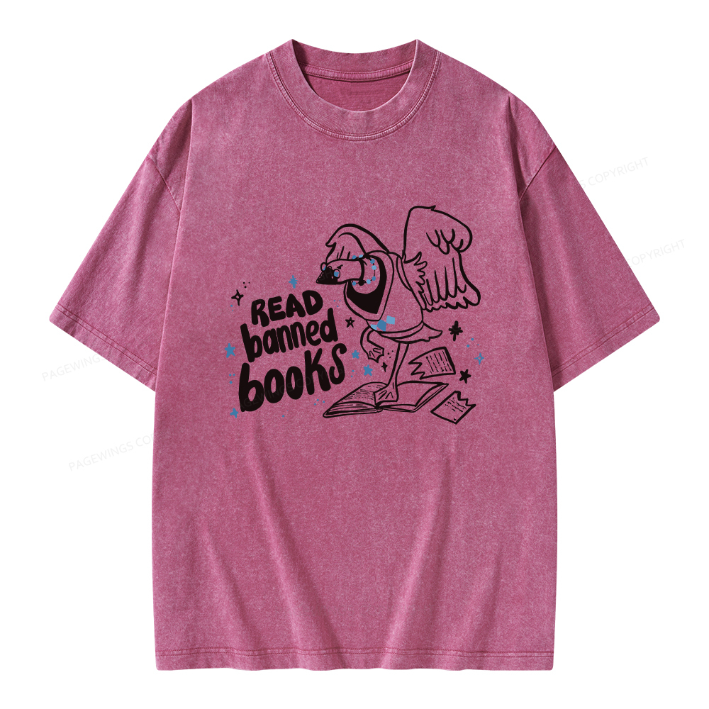 Pagewings Read Banned Book | Punk Goose T-Shirt Unisex Washed T-shirt