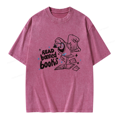 Pagewings Read Banned Book | Punk Goose T-Shirt Unisex Washed T-shirt