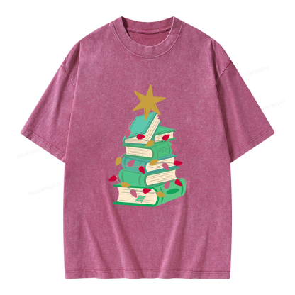 Pagewings Bookish Christmas Unisex Washed T-shirt