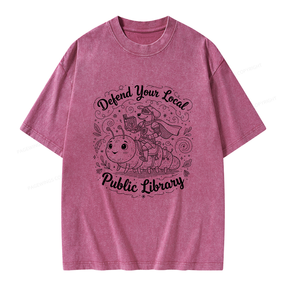 Pagewings Defend Your Local  Public Library Unisex Washed T-shirt