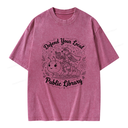 Pagewings Defend Your Local  Public Library Unisex Washed T-shirt