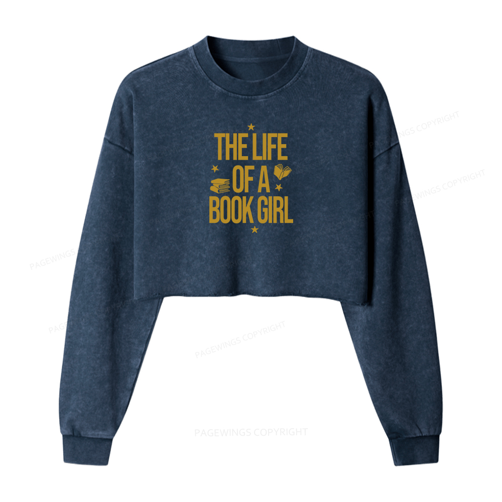 Pagewings The Life of a Book Girl Women Washed Crop Sweatshirt