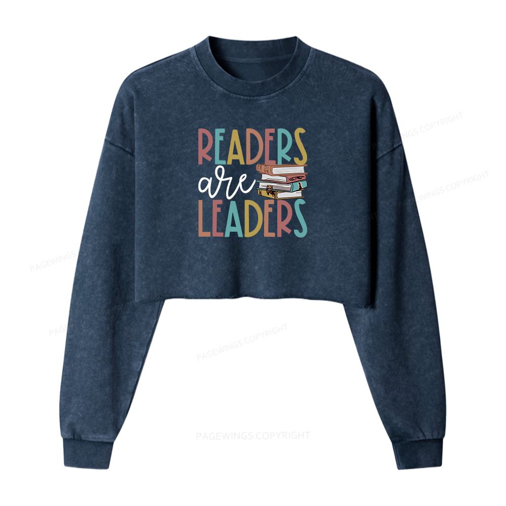 Pagewings Readers Are Leaders Women Washed Crop Sweatshirt