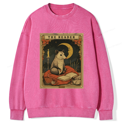 Pagewings The Reader Opossum Tarot Card Unisex Washed Sweatshirt