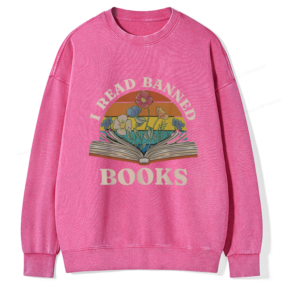 Pagewings I Read Banned Books Unisex Washed Sweatshirt