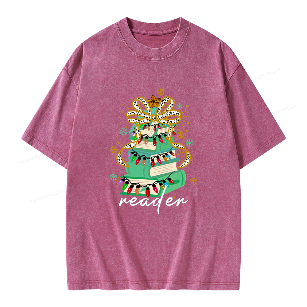 Pagewings Christmas Books Tree Unisex Washed T-shirt