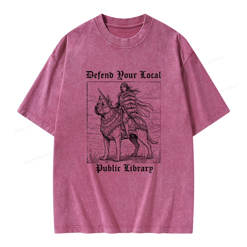Pagewings Defend Your Local Public Library Unisex Washed T-shirt
