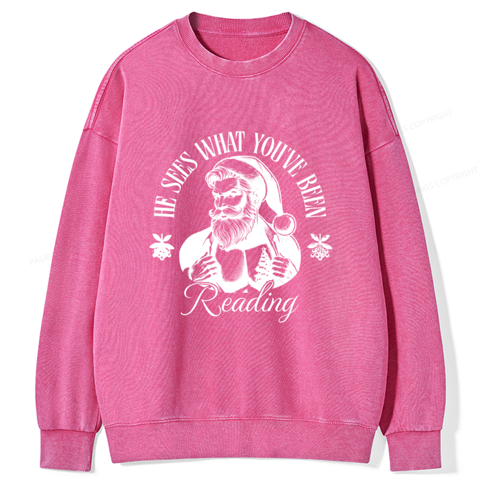 Pagewings He Sees What You've Been Reading Unisex Washed Sweatshirt